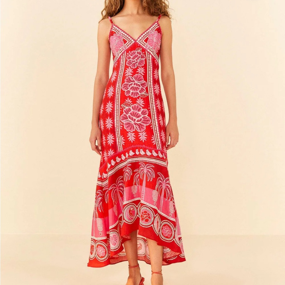 FARM Rio Red & Pink Printed Midi Dress
